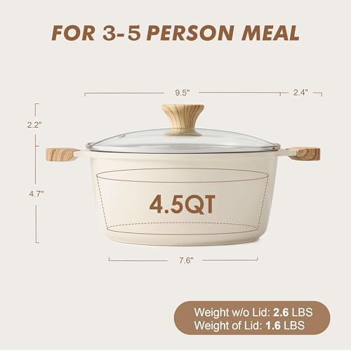 SENSARTE Ceramic Nonstick Stock Pot with Lid, 4.5 Quart, Creamy White