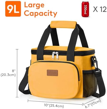 Lifewit Medium Lunch Bag, Insulated Lunch Box, Soft Cooler Cooling Tote for Adult Men Women, Orange 12-Can (9L)