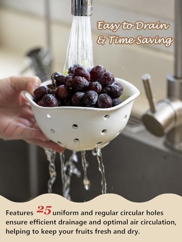 Gomakren Ceramic Berry Basket Set of 2, Floral Fruit Bowl 6in, Cream White
