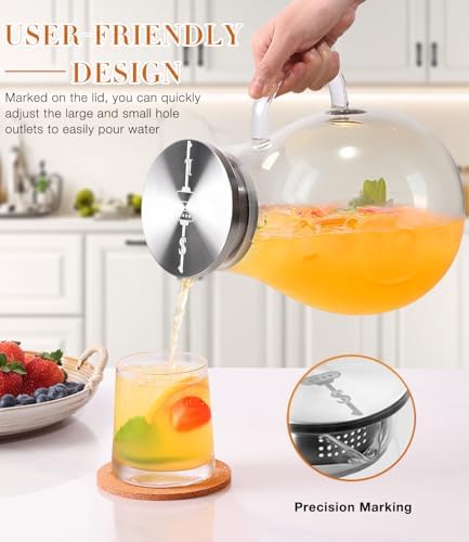 LUNA & MANTHA 1 Gallon Glass Pitcher with Lid, Borosilicate Large Pitcher