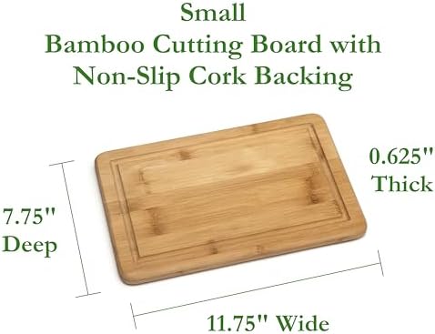 Lipper International Bamboo Wood Kitchen Cutting and Serving Board with Non-Slip Cork Backing, Small, 11-3/4" x 7-3/4" x 5/8"