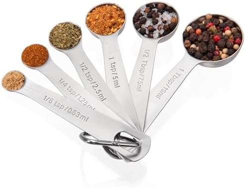 Doosu 18/8 Stainless Steel Measuring Spoons with Engraved Metric (Set of 6)