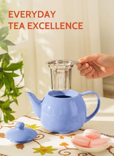 Sweese Porcelain Teapot 27 oz with Infuser for Loose Leaf Tea, Dusty Blue