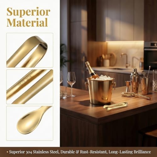 Mini Serving Tongs Set of 6, 4.25 Inch Gold Stainless Steel Small Tongs