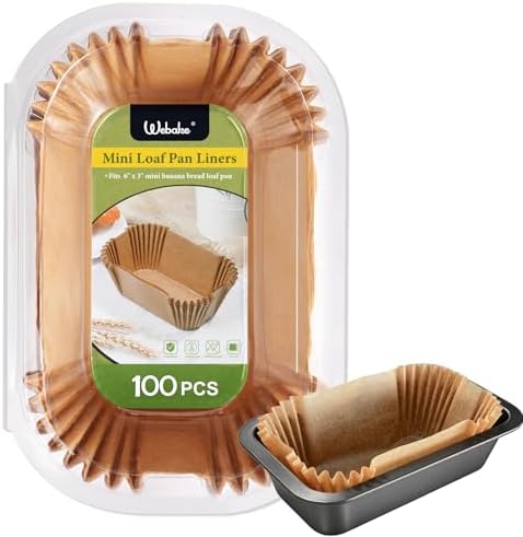 Webake 100Pcs Unbleached Parchment Paper Mini Loaf Pan Liners for 6x3 Small Banana Bread Pan, Ready-to-Use, Non Toxic Baking Papers