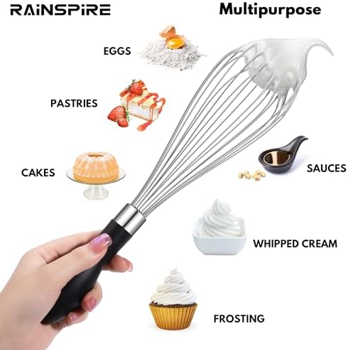 Whisk for Cooking Reinforced Anti-Break Handle Stainless Steel 3Pack Black