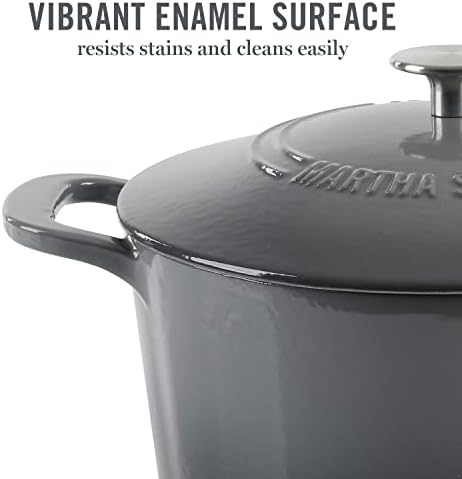MARTHA STEWART Gatwick 7-Quart Enamel Cast Iron Dutch Oven – Classic Grey – Durable Heavy-Duty Dutch Oven for Slow Cooking, Braising & Baking