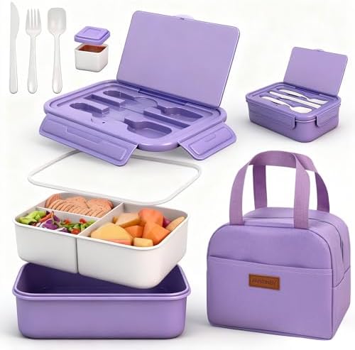 Bento Box Set for Women & Girl, 1100ml Stackable Containers Purple