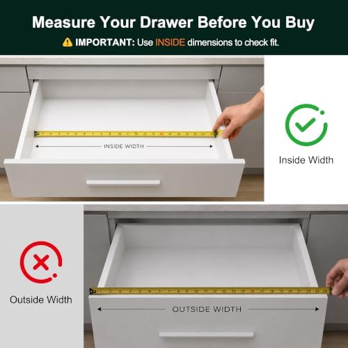 Kitchen Bamboo Silverware Organizer, Kitchen Drawer Organizer - Utensil Holder and Cutlery Tray with Grooved Drawer Dividers for Flatware 7 Slot, White