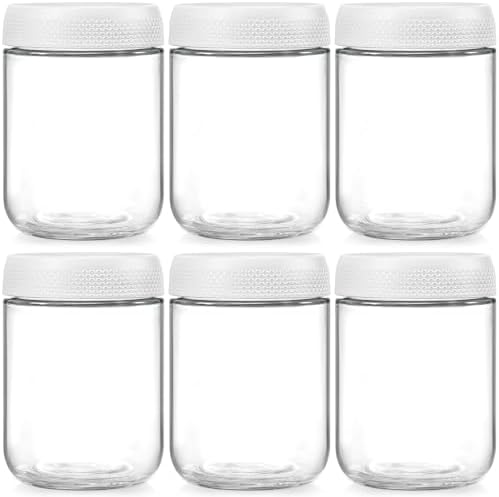 NETANY 6-pack 16oz Glass jars with Airtight Lids, Overnight Oats Containers with Lids, Wide mouth Mason Salad jars, Glass Food Storage Containers for Snacks Yogurt Spice Sugar-White