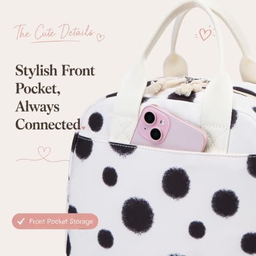 LOVELYWIND Lunch Box for Women, Insulated Lunch Bag, Black Dot Tote