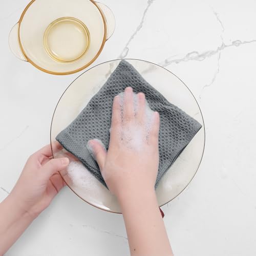 Homaxy 100% Cotton Waffle Weave Kitchen Dish Cloths 8-Pack, Grey