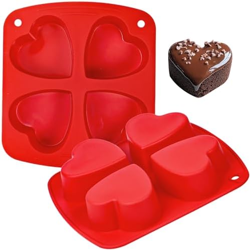 Webake Silicone Heart Mold 2.75" Heart Shaped Cake Pans, 4-Cavity Air Fryer Baking Pan Muffin Cupcake Mold for Baking, Soap, Egg Bites 2 Pack