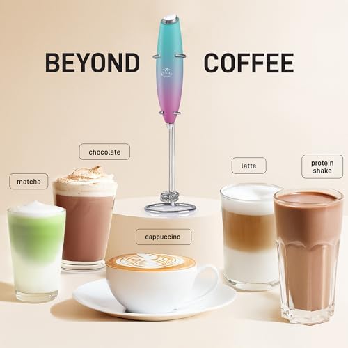 Zulay Kitchen Powerful Milk Frother Wand With Duracell Batteries - Ultra Fast Handheld Drink Mixer - Electric Whisk Foam Maker for Coffee, Lattes, Cappuccino & Matcha - Double Whisk - Bubblegum