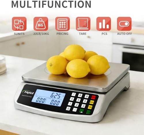 Large Food Scale 22 lb, Commercial Kitchen Scale 10kg with Price Computing, 0.02oz/0.5g, 304 Stainless Steel Digital Scale for sourdough Bread Baking Cooking Meat Restaurant Vegetables Farm