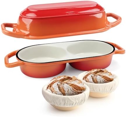 YONILL Mini Double Dutch Oven with Lid for Sourdough Bread Baking (Orange)