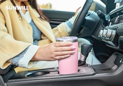SUNWILL Travel Coffee Tumbler 20 oz, Insulated Mug with Lid, Stainless Steel Cup for Hot and Cold Drinks, Powder Coated Sakura