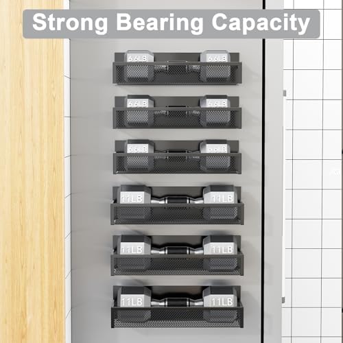 Aufworld Magnetic Spice Rack for Refrigerator, 6 Pack Magnetic Shelf, Fridge Magnet Organizer with Moveable 12 Hooks, Magnetic Fridge Shelf for Kitchen Organization and Storage (6 Pack)