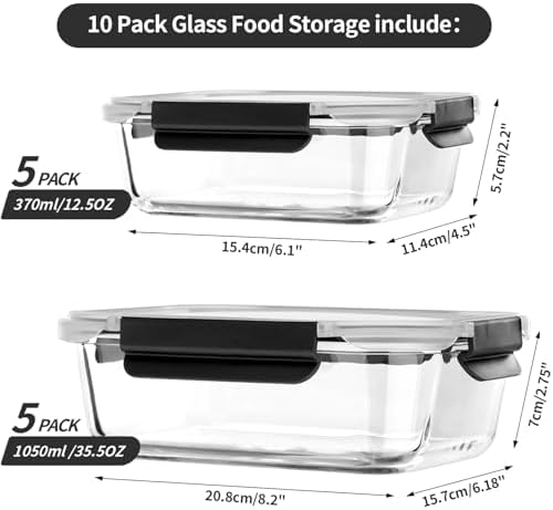 coccot Glass Food Storage Containers with Lids Airtight, Glass Meal Prep Containers with Snap Lids for Food, Bpa-free,Easy to Open&Close/Microwave,Oven,Freezer,Dishwasher Safe/Leak-proof [10 Pack]
