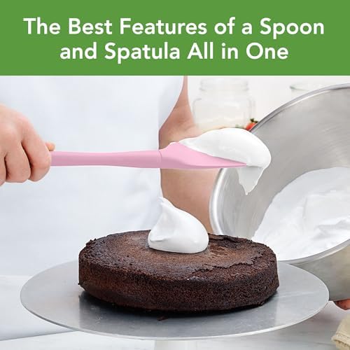 Tovolo Spoon Spatula Spoonula All Silicone Ergonomic Handle Grip, Silicone Scoopula Kitchen Utensil Non Scratch Easy Clean Dishwasher Safe Heat Resistant Flex Core Scoop Spatula, Pink Sorbet