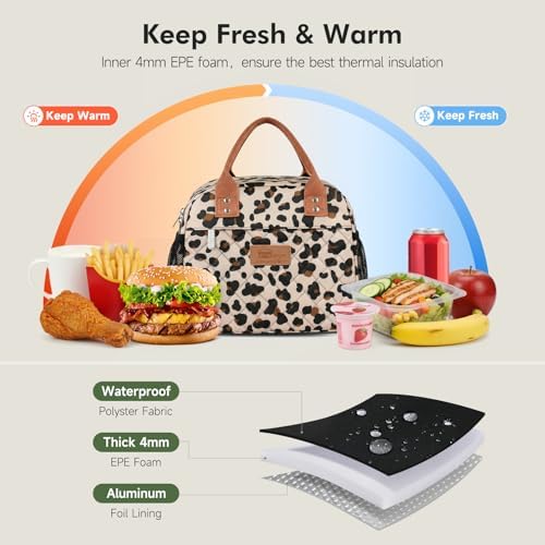HOMESPON Insulated Lunch Bag for Women Men, Cooler Tote Box, Beige Leopard