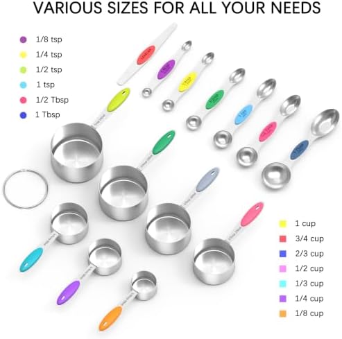 TILUCK measuring cups and magnetic measuring spoons set, stainless steel measuring cups, 6 double-sided stainless steel measuring spoons & 1 leveler (14)