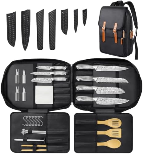 Chef Knife Bag Backpack Style 39 PCS, Professional Knife Set Vintage Carrying Case for Chefs & Culinary Students, Holds 10" Knives, Water-Resistant 600D Material