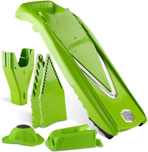 Mandoline Food Slicer Börner V5 (Profi Set) by Reston Lloyd • V-Slicer with 4 Inserts, Docking Station & Food Holder • Made in Germany • Fruit & Vegetable Chopper • Multiple Settings • Color: Lime
