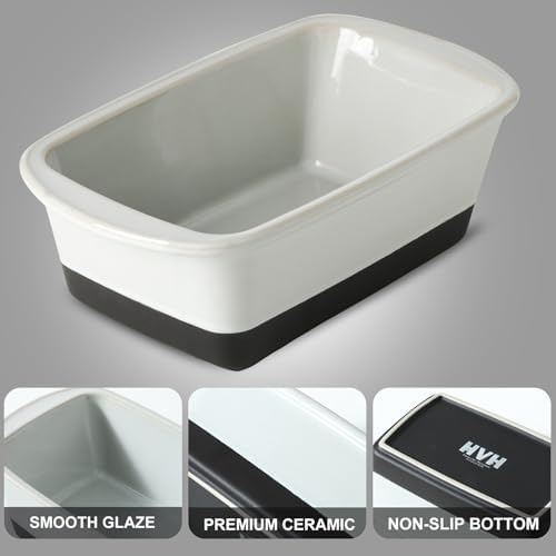 HVH Ceramic Loaf Pan for Baking Bread, 9 x 5 inch Baking Bread Loaf Pan, Rectangular Bread Pan, Bread Baking Pan for Cooking, Farmhouse Style (Black Pottery)
