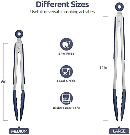 U-Taste Kitchen Tong for Cooking, 600ºF Heat-Resistant, 2Pcs/Midnight Blue