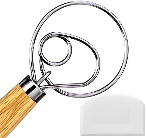 Danish Dough Whisk, Sourdough Tools For Bread Mixer,Sourdough Starter Kit, Dutch Style Bread Whisk For Sourdough Cooking Kitchen with Stainless Steel Danish Sourdough Whisks13" and Dough Scraper