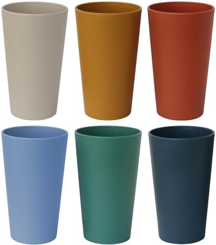 Wheat Straw Unbreakable Cup | 20 oz Reusable Water Drinking Glasses Sets of 6 | Lightweight Tumbler for Kitchen Outdoor | Dishwasher Safe, BPA Free and Eco friendly (20 oz, 6Pcs/6Color_H)