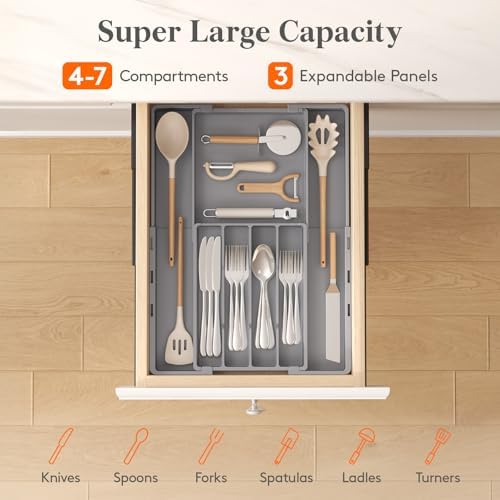 Lifewit Expandable Silverware Drawer Organizer, Utensil Tray for Kitchen