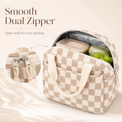 Bluboon Lunch Bag for Women Men Cute Corduroy Lunch Tote Bags Reusable Insulated Lunch Box Large Capacity Reusable Insulated Cooler for Work Picnic or Travel