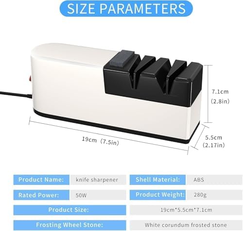 Electric knife sharpener, 5 in 1 knife sharpening system with straight blade, professional diamond knife sharpener FOR rough sharpening, repair and sharpening of knives (White & Black)