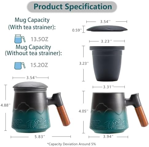ZENS Tea Mug with Infuser and Lid for Loose Leaf Tea Steeper, 15oz Green