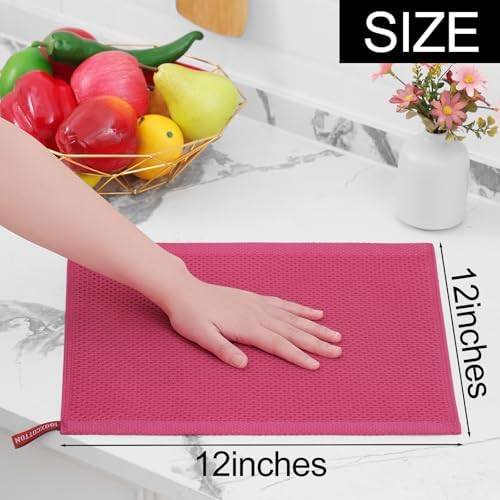 Homaxy 100% Cotton Waffle Weave Kitchen Dish Cloths 6-Pack, Hot Pink