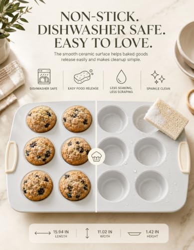 Boxiki Kitchen Nonstick Ceramic 12-Cup Muffin Pan, 15 x 10 Inch