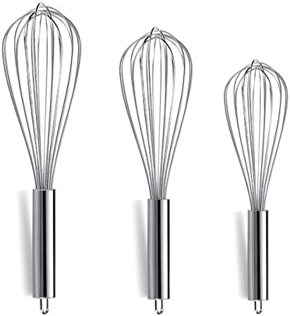 Berglander Whisk Set Pack of 3, Stainless Steel Whisks for Cooking 8",10",12", Wire Ballon Wisk (Silver)