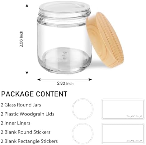 2 Pack 4 oz Small Glass Jars with Plastic Woodgrain Lids & Inner Liner