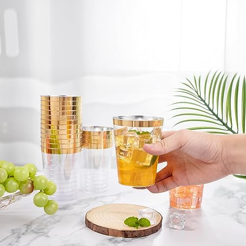 I00000 100 Pack Gold Plastic Cups, 10 OZ Clear Plastic Cups