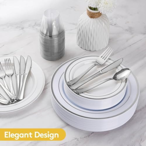 Goodluck 420Pieces silver Disposable Plates for 70 Guests