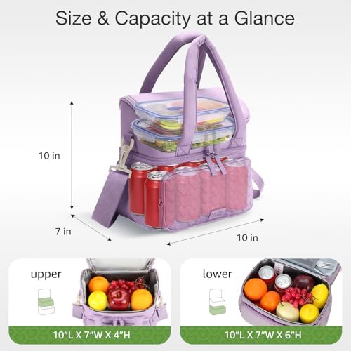 Double Deck Lunch Bag for Women, Purple-L