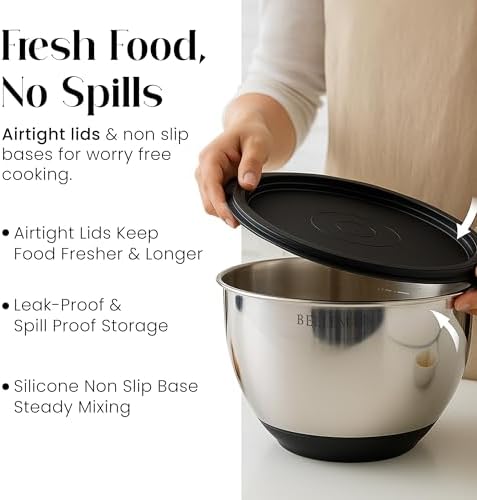 Bellemain Stainless Steel Mixing Bowls with Airtight Lids Set - Set of 3