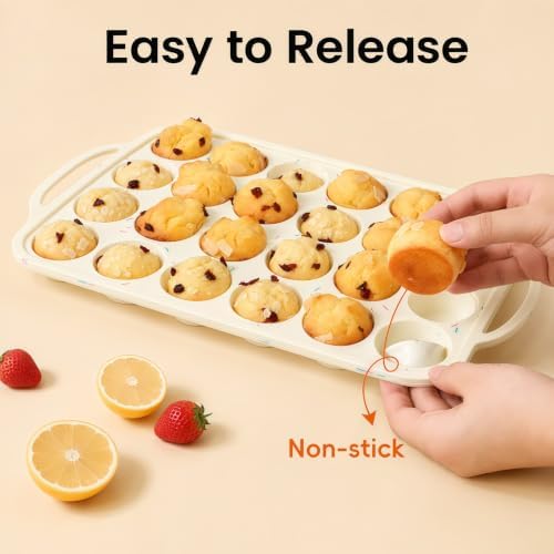 CAKETIME Mini Muffin Pan, Metal Reinforced Frame Mini Cupcake Pans 24 Cups Nonstick Muffin Silicone Molds with Handle for Baking Muffins, Cupcakes, Egg Bites 2 Pack