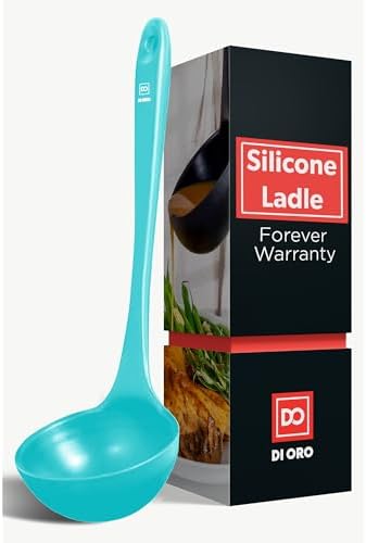 DI ORO Silicone Ladle - Soup & Serving, 600F Heat Resistant, Teal