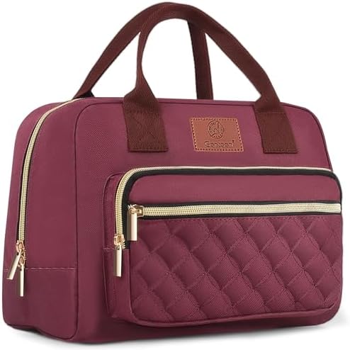 Genteen Lunch Box for Women,Insulated Adult Lunch Boxes,Reusable Cute Lunch Bags for Work,High Capacity Tote for Work, Cooler Bag for Girls Office Travel Picnic School-Red