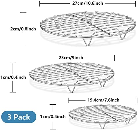 Herogo Round Baking Rack Set of 3, 10.6” & 9” & 7.6”, Stainless Steel Cooling Cooking Racks, Grill Steamer for Oven Pot Air Fryer Canning, Rust Free, Dishwasher Safe