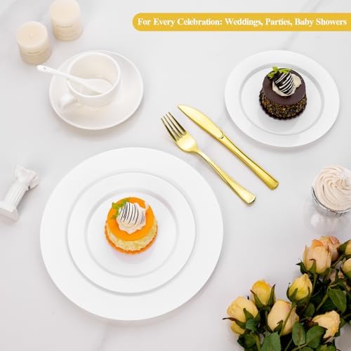 Goodluck 200PCS White Plastic Plates, Heavy Duty Disposable Plates