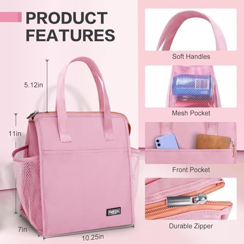 Insulated Lunch Bag Women, 12L Large Thermal Snack Bag Reusable Cooler Tote